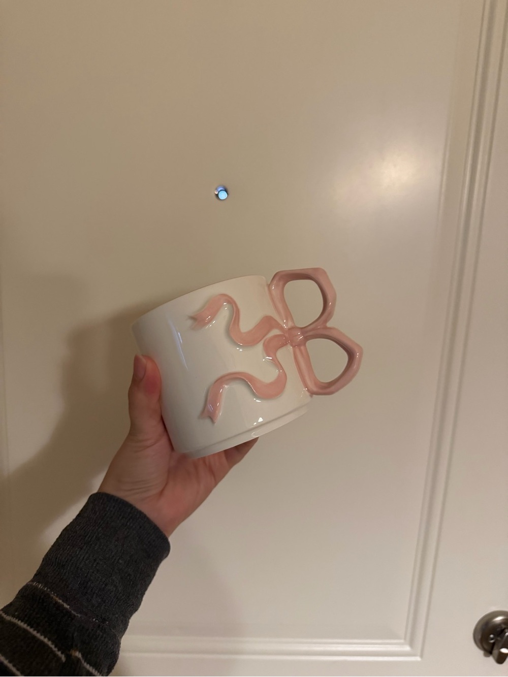 Room Essentials White Ceramic Mug with Pink Bow Detail
